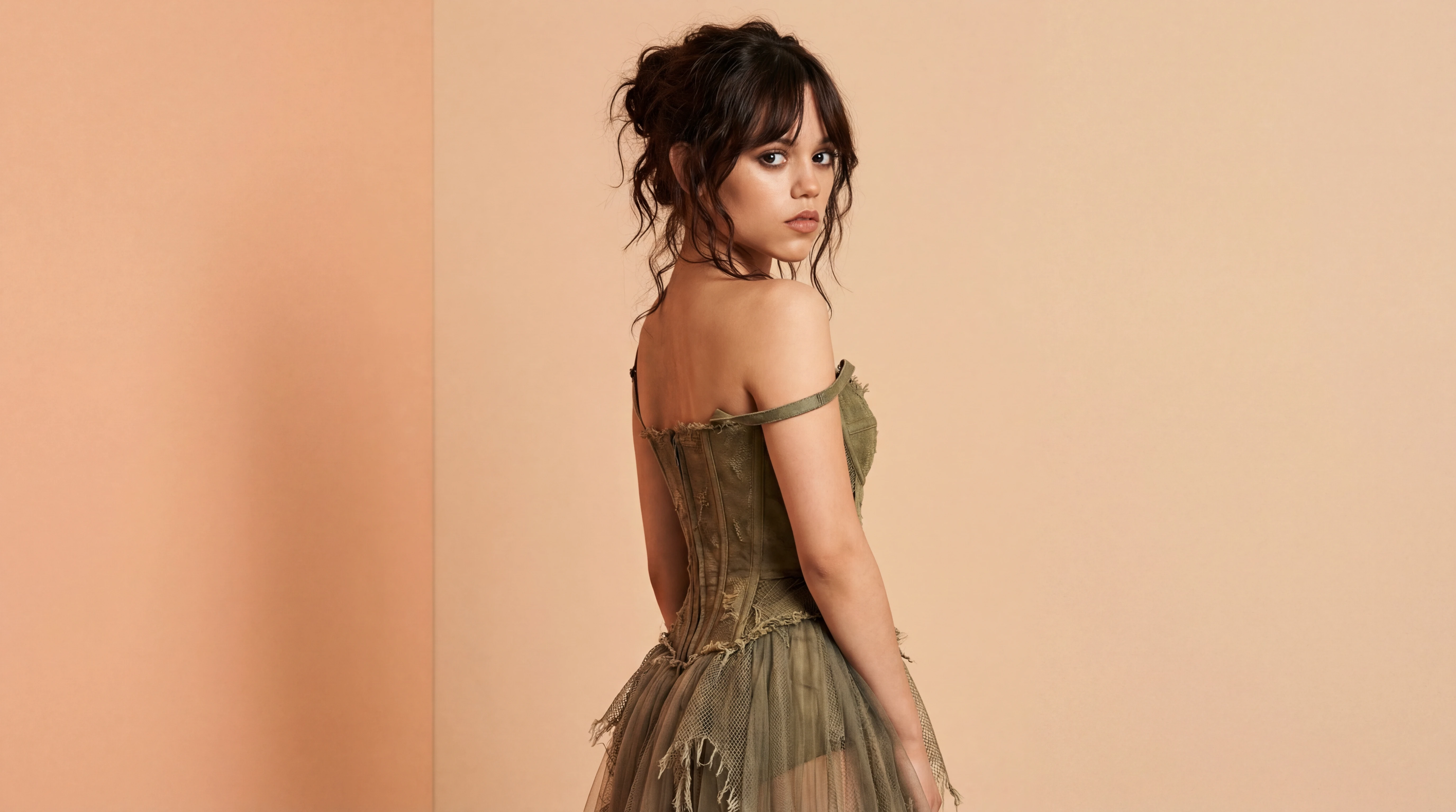 Olive Allure: The Distressed Corset Portrait